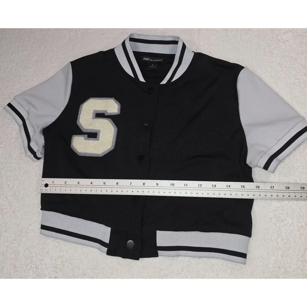 Massmode Varsity Short Sleeve Jacket Black/Gray Size Large 